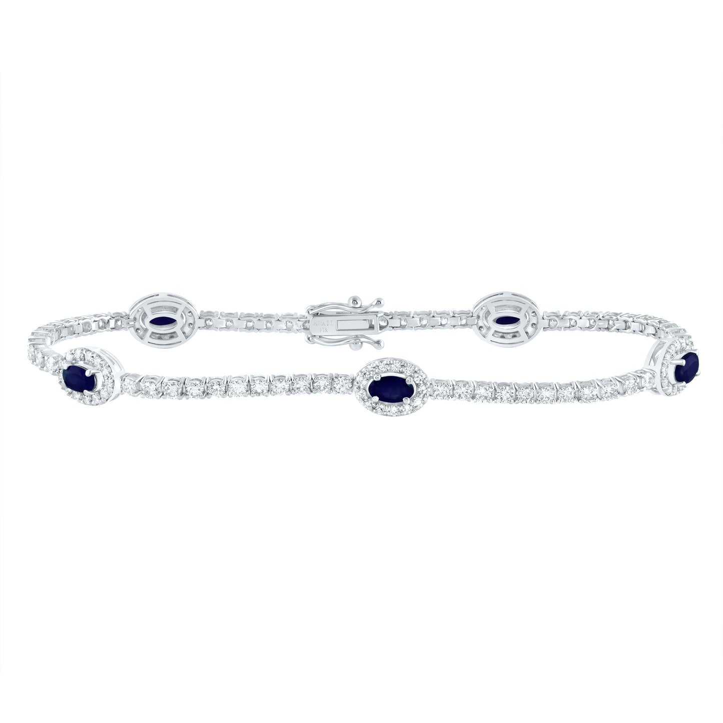 14kt White Gold 2 1/3 Cttw Diamond Ana M and 1 1/2 Cttw Oval Blue Sapphire Natural Gem Fashion Bracelet, Length: 7 Inch