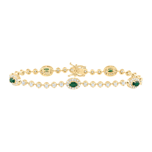 14kt Yellow Gold 1 1/2 Cttw Diamond Ana M and 1 Cttw Oval Emerald Natural Gem Fashion Bracelet, Length: 7 Inch