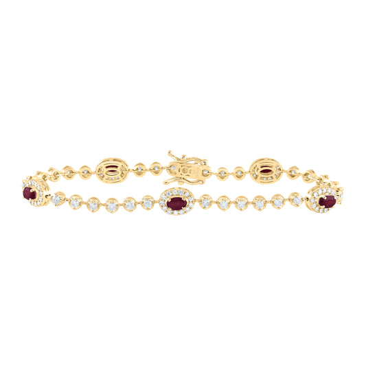 14kt Yellow Gold 1 1/2 Cttw Diamond Ana M and 1 3/8 Cttw Oval Ruby Natural Gem Fashion Bracelet, Length: 7 Inch