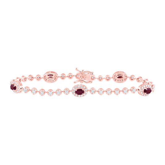 14kt Rose Gold 1 1/2 Cttw Diamond Ana M and 1 1/3 Cttw Oval Ruby Natural Gem Fashion Bracelet, Length: 7 Inch