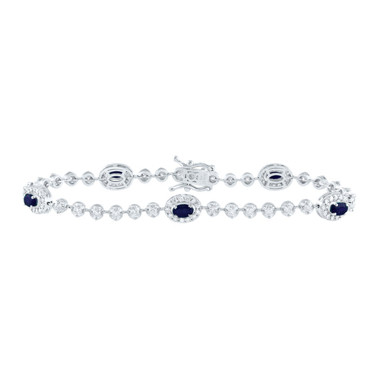 14kt White Gold 1 1/2 Cttw Diamond Ana M and 1 1/2 Cttw Oval Blue Sapphire Natural Gem Fashion Bracelet, Length: 7 Inch