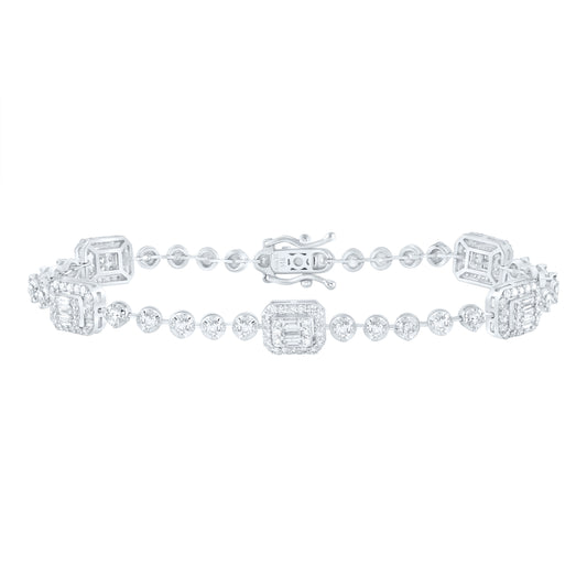 14kt White Gold 2 1/3 Cttw Diamond Ana M Fashion Octagon Bracelet, Length: 7 Inch