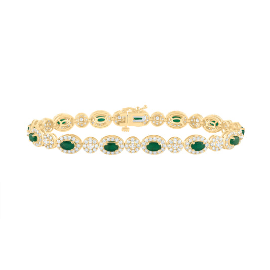 14kt Yellow Gold 3 Cttw Diamond Ana M 3 Cttw Oval Emerald Natural Gem Fashion Bracelet, Length: 7 Inch