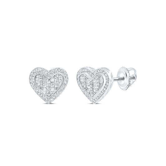 10kt White Gold 3/8 Cttw Natural Diamond Fashion Heart Stud Earring