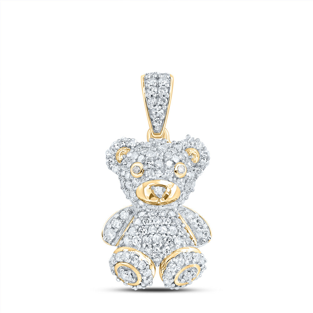 10kt Yellow Gold 3/8 Cttw Diamond Fashion Teddy Bear Pendant