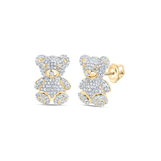 10kt Yellow Gold 3/4 Cttw Diamond Fashion Teddy Bear Stud Earring