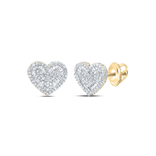 10kt Yellow Gold 7/8 Cttw Natural Diamond Fashion Heart Stud Earring