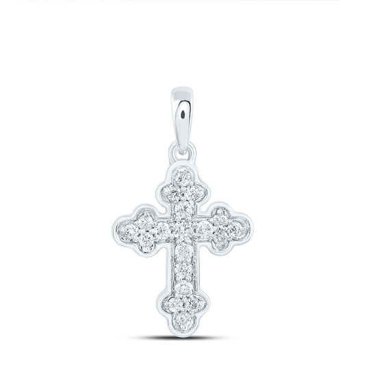 10kt White Gold 1/8 Cttw Diamond Cross Pendant