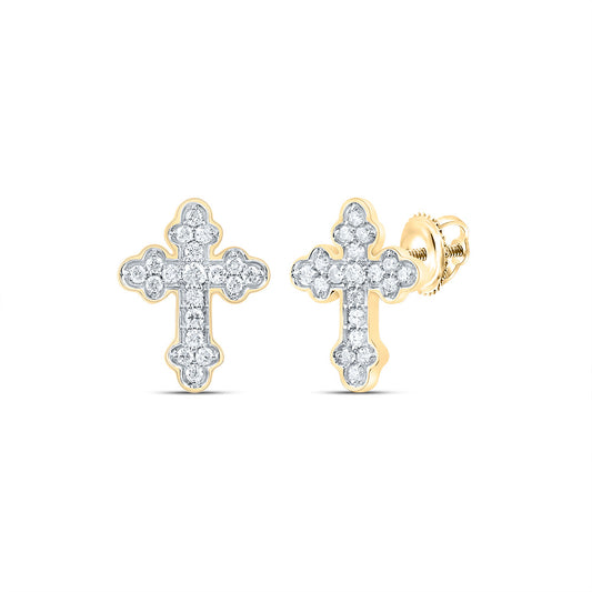 10kt Yellow Gold 1/5 Cttw Diamond Cross Stud Earring