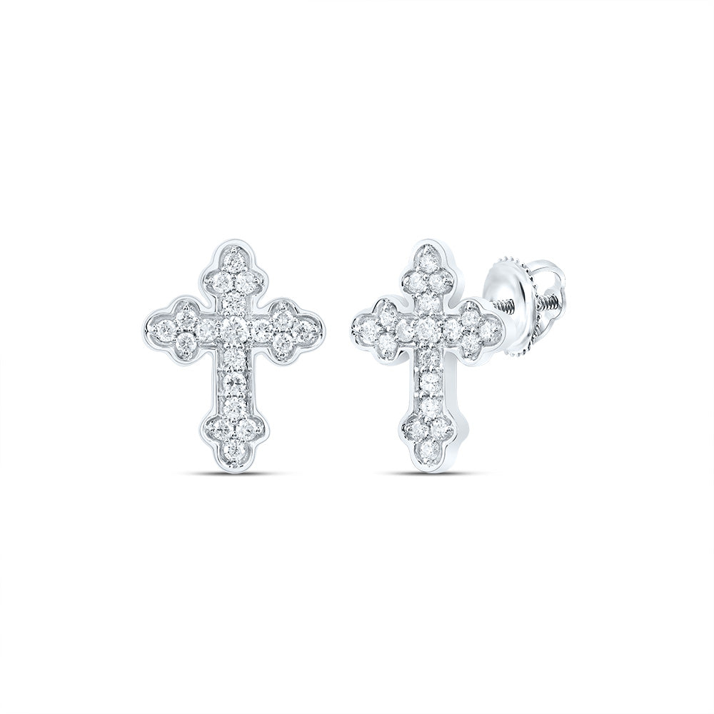10kt White Gold 1/5 Cttw Diamond Cross Stud Earring