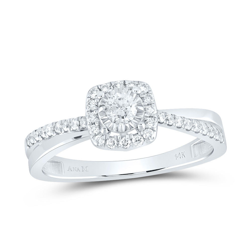 14kt White Gold 1/3 Cttw Diamond Ana M Cushion Bridal Wedding Engagement Anniversary Ring, Women Size: 5-9
