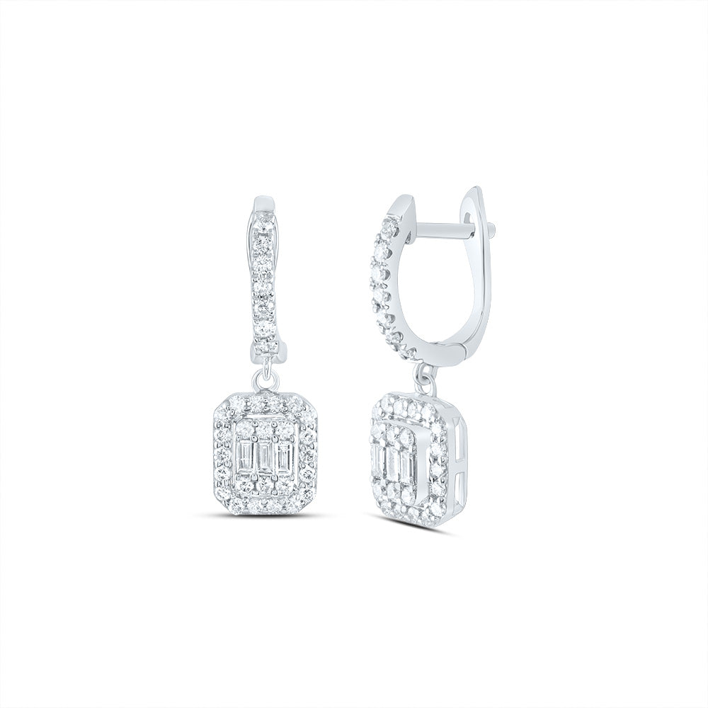 14kt White Gold 5/8 Cttw Diamond Ana M Cushion Fashion Dangling Earring