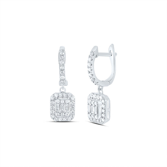 14kt White Gold 5/8 Cttw Diamond Ana M Cushion Fashion Dangling Earring
