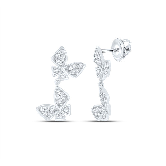 14kt White Gold 1/3 Cttw Diamond Ana M Butterfly Fashion Dangling Earring