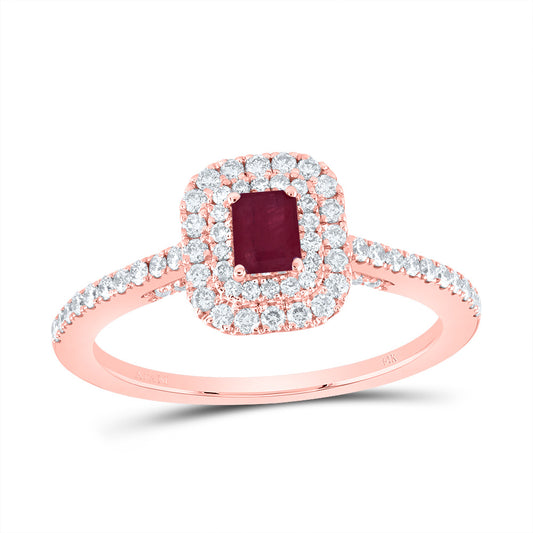 14kt Rose Gold 1/2 Cttw Diamond Ana M 4.2*3.2mm Emerald Ruby Natural Gem Emerald Wedding Engagement Anniversary Ring, Women Size: 5-9
