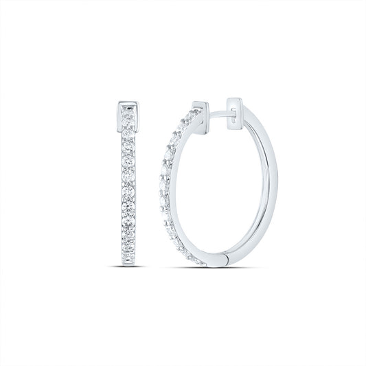 14kt White Gold 3/4 Cttw Diamond Fashion Hoop Earring