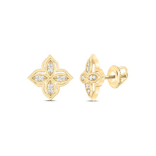 14kt Yellow Gold 1/10 Cttw Diamond Fashion Flower Stud Earring