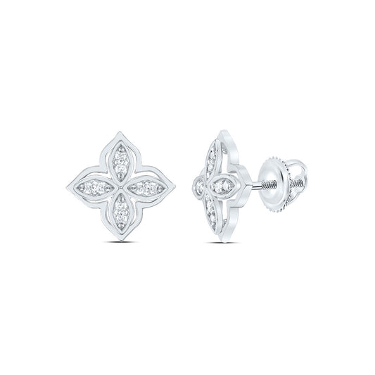 14kt White Gold 1/10 Cttw Diamond Fashion Flower Stud Earring