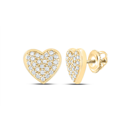 14kt Yellow Gold 3/8 Cttw Natural Diamond Flower Fashion Heart Stud Earring