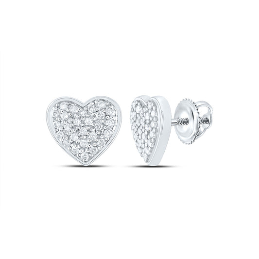 14kt White Gold 3/8 Cttw Natural Diamond Flower Fashion Heart Stud Earring