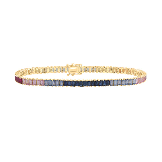 14kt Yellow Gold 9 1/2 Cttw Bag Natural Gem Multicolor Tennis Bracelet, Length: 7 Inch