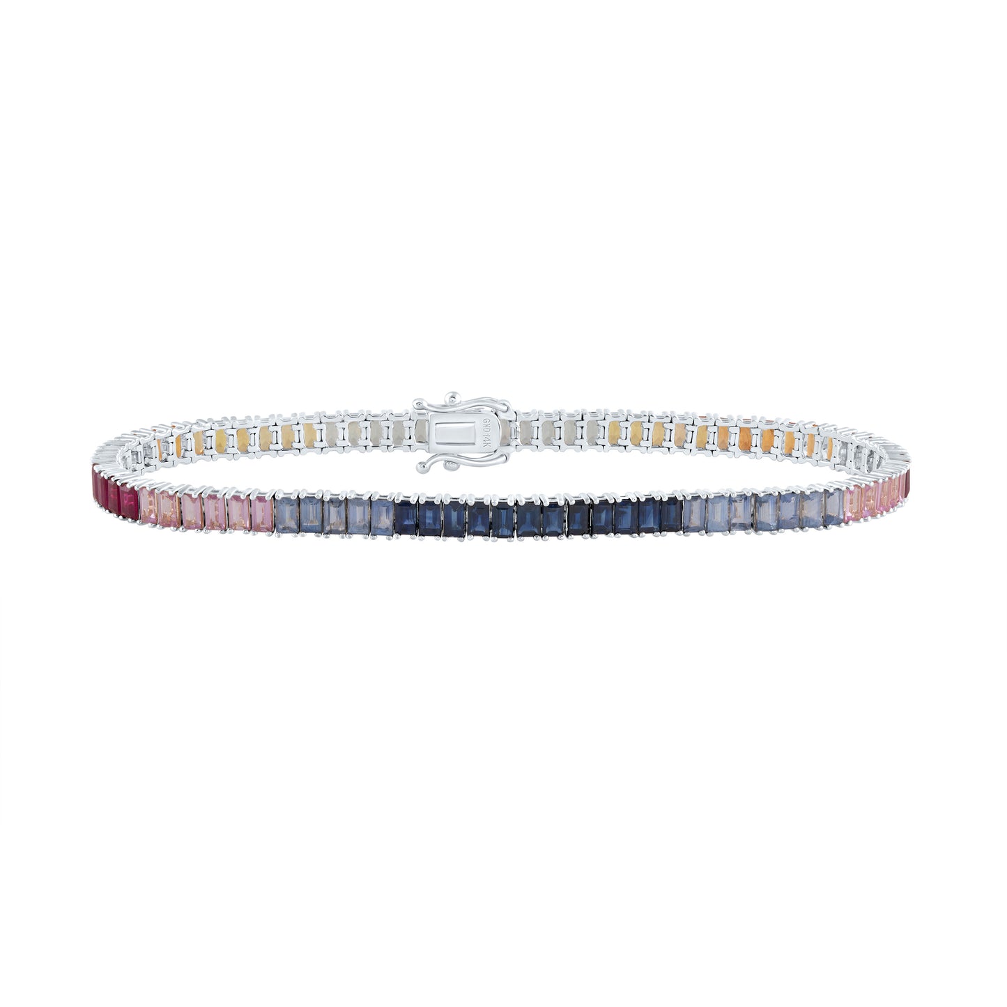 14kt White Gold 9 1/2 Cttw Bag Natural Gem Multicolor Tennis Bracelet, Length: 7 Inch