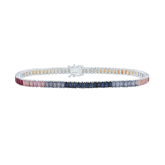 14kt White Gold 9 1/2 Cttw Bag Natural Gem Multicolor Tennis Bracelet, Length: 7 Inch