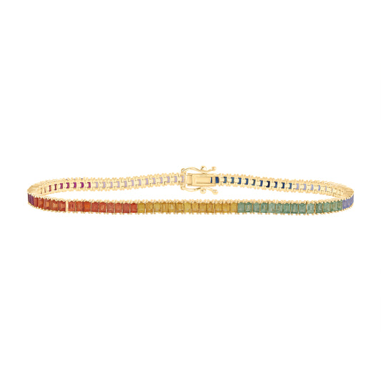 14kt Yellow Gold 5 3/4 Cttw Bag Natural Gem Multicolor Tennis Bracelet, Length: 7 Inch