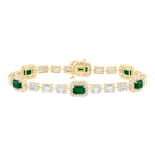 14kt Yellow Gold 3 Cttw Diamond Ana M 3 5/8 Cttw Emerald Emerald Natural Gem Fashion Bracelet, Length: 7 Inch
