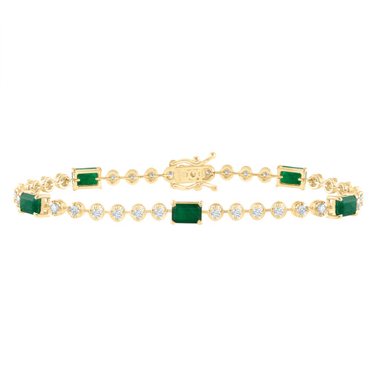 14kt Yellow Gold 1 Cttw Diamond Ana M 2 7/8 Cttw Emerald Emerald Natural Gem Fashion Bracelet, Length: 7 Inch