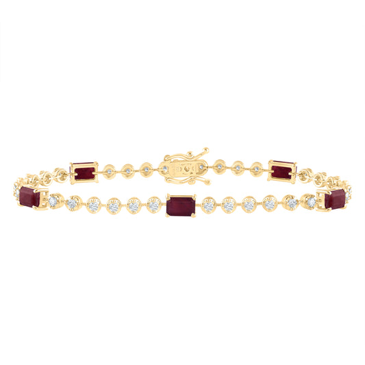 14kt Yellow Gold 1 Cttw Diamond Ana M 3 3/8 Cttw Emerald Ruby Natural Gem Fashion Bracelet, Length: 7 Inch