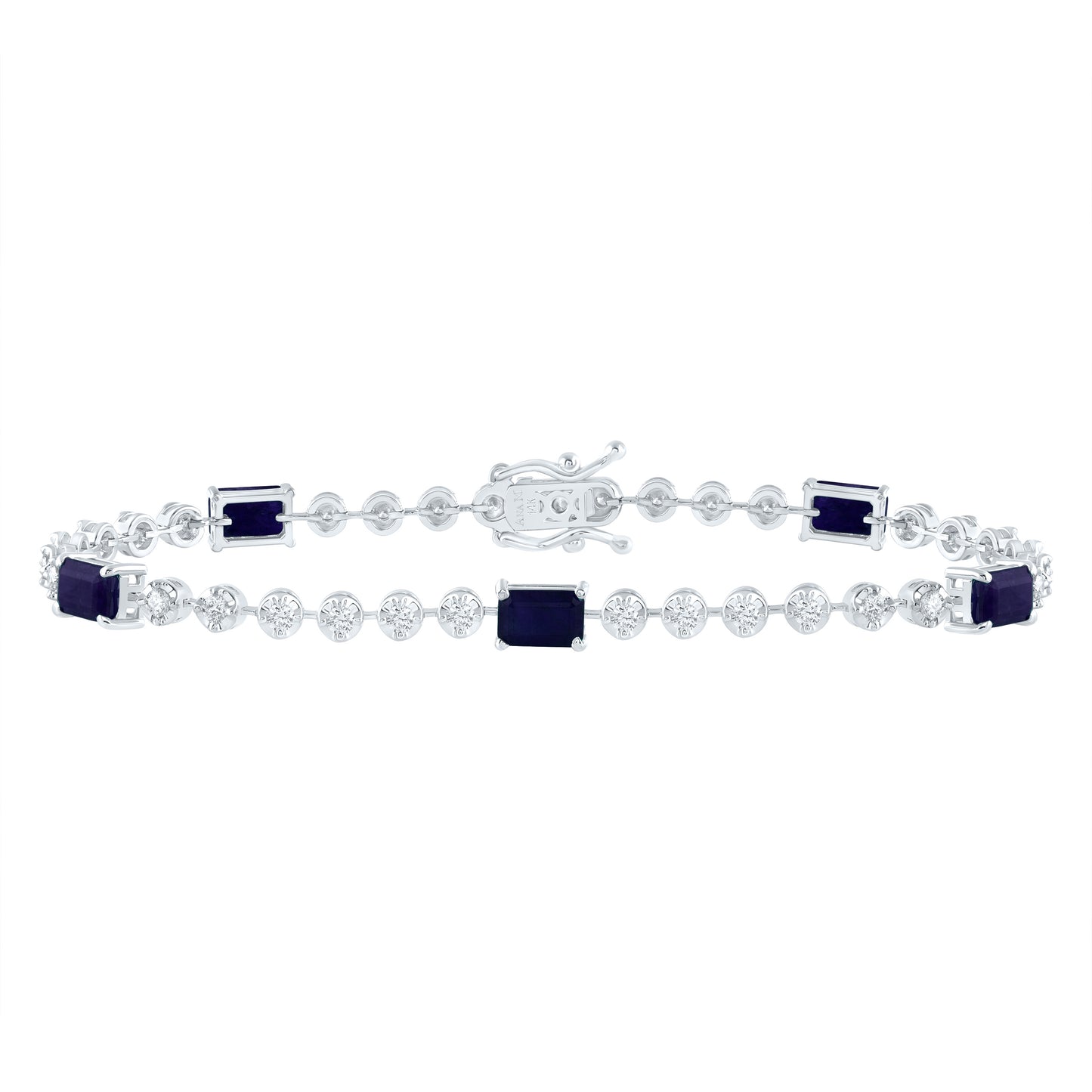 14kt White Gold 1 Cttw Diamond Ana M 4 Cttw Emerald Blue Sapphire Natural Gem Fashion Bracelet, Length: 7 Inch