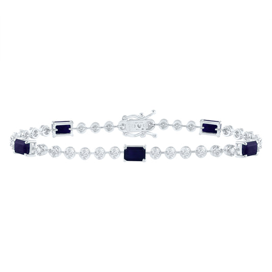 14kt White Gold 1 Cttw Diamond Ana M 4 Cttw Emerald Blue Sapphire Natural Gem Fashion Bracelet, Length: 7 Inch