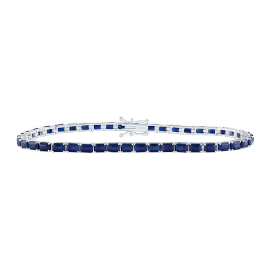14kt White Gold 10 1/2 Cttw Emerald Blue Sapphire Natural Gem Fashion Tennis Bracelet, Length: 7 Inch