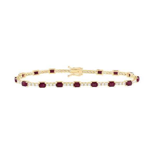 14kt Yellow Gold 1 Cttw Diamond Ana M 4 1/2 Cttw Emerald Ruby Natural Gem Fashion Bracelet, Length: 7 Inch