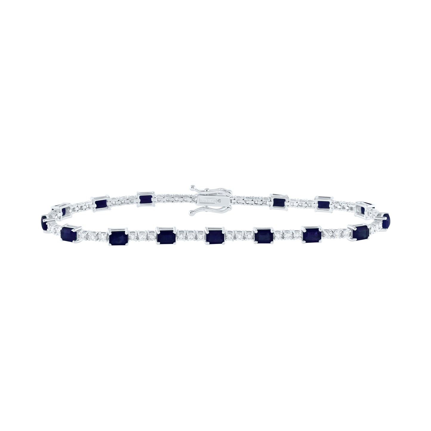 14K White Gold 1 Cttw Natural Diamond 4 5/8Cttw Emerald Blue Sapphire Fashion Bracelet (7 Inch)