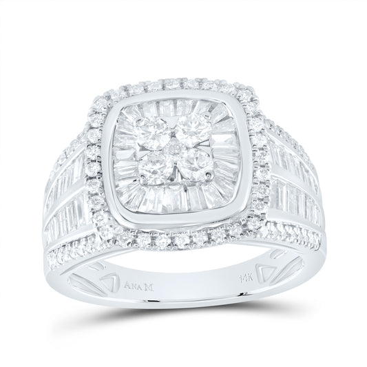 14kt White Gold 1 5/8 Cttw Diamond Ana M Cushion Single Halo Wedding Engagement Anniversary Bridal Ring, Women Size: 5-9