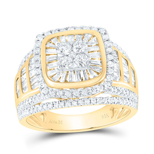 14kt Yellow Gold 1 7/8 Cttw Diamond Ana M Cushion Single Halo Wedding Engagement Anniversary Bridal Ring, Women Size: 5-9