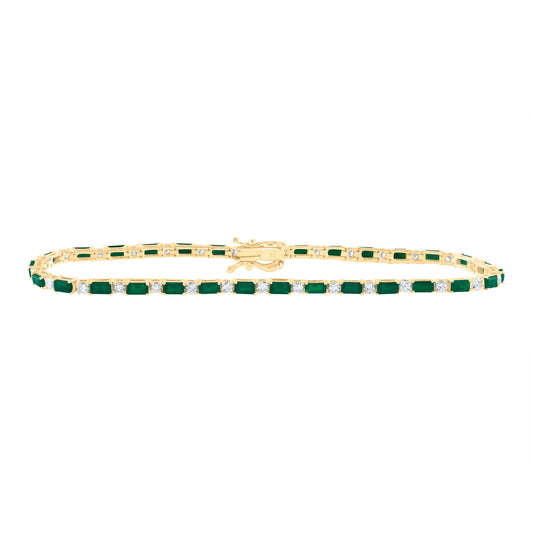 14kt Yellow Gold 1 Cttw Diamond Ana M 2 3/4 Cttw Bag Emerald Natural Gem Fashion Bracelet, Length: 7 Inch