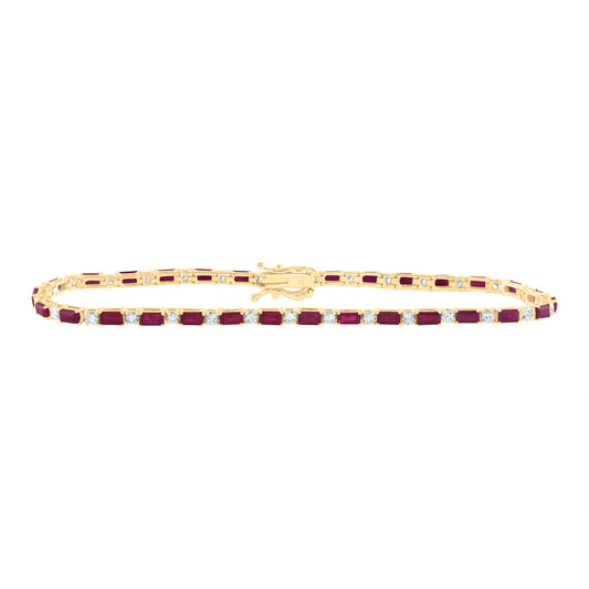 14kt Yellow Gold 1 Cttw Diamond Ana M 3 7/8 Cttw Bag Ruby Natural Gem Fashion Bracelet, Length: 7 Inch