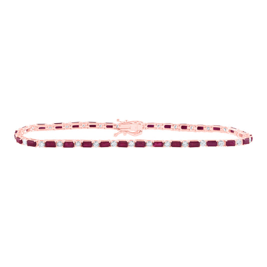 14kt Rose Gold 1 Cttw Diamond Ana M 3 7/8 Cttw Bag Ruby Natural Gem Fashion Bracelet, Length: 7 Inch