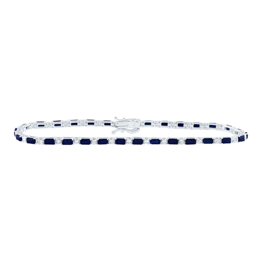 14kt White Gold 1 Cttw Diamond Ana M 4 1/4 Cttw Bag Blue Sapphire Natural Gem Fashion Bracelet, Length: 7 Inch
