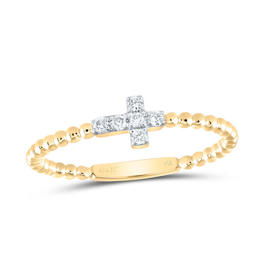 14kt Yellow Gold 1/10 Cttw Diamond Ana M Fashion Cross Wedding Engagement Anniversary Band, Women Size: 5-9