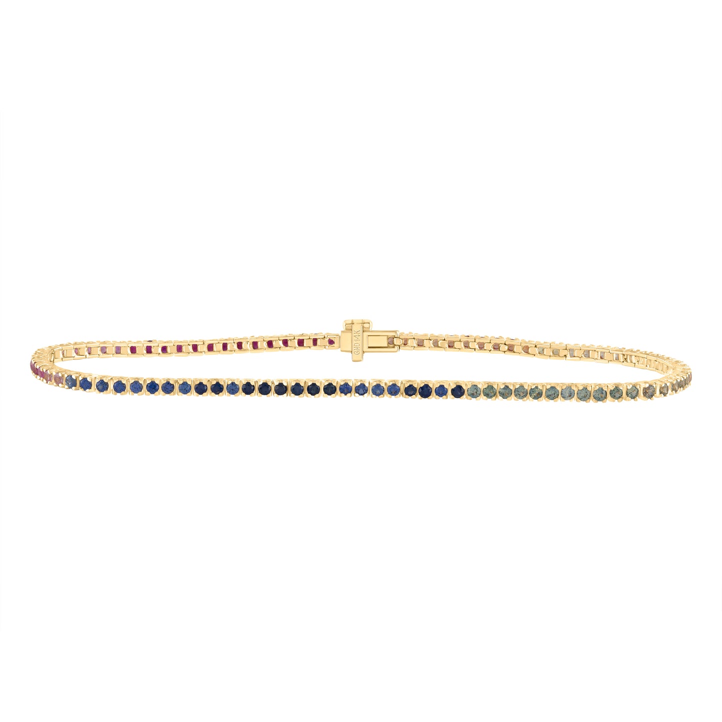 14K Yellow Gold 2Ctw Round Natural Gem Multi Color Sapphire Tennis Bracelet (7 Inch)