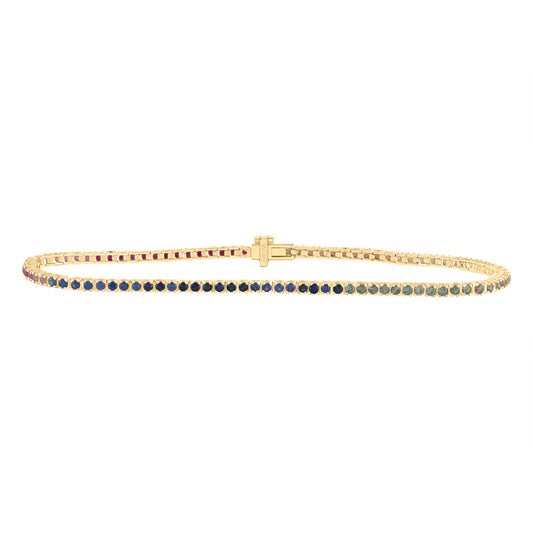14kt Yellow Gold 2 Cttw Round Natural Gem Multicolor Sapphire Tennis Bracelet, Length: 7 Inch