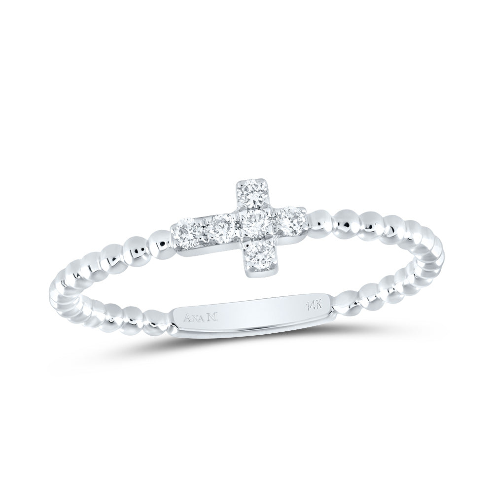 14kt White Gold 1/10 Cttw Diamond Ana M Fashion Cross Wedding Engagement Anniversary Band, Women Size: 5-9