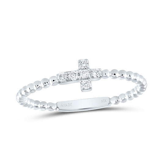 14kt White Gold 1/10 Cttw Diamond Ana M Fashion Cross Wedding Engagement Anniversary Band, Women Size: 5-9