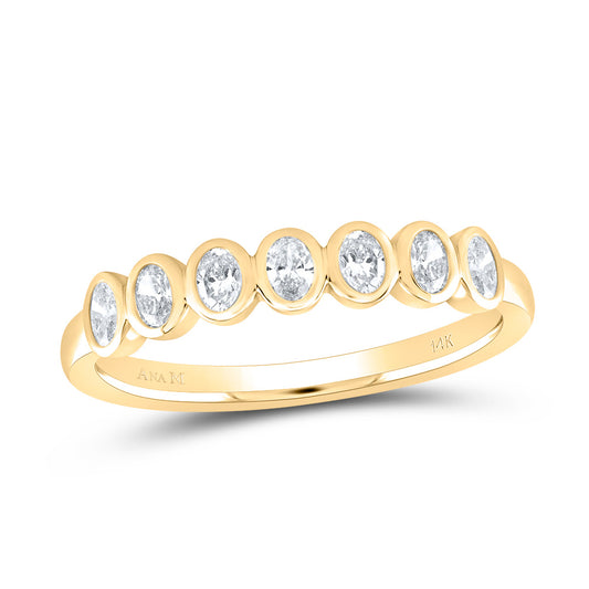 14kt Yellow Gold 1/3 Cttw Diamond Ana M Fashion Oval Wedding Engagement Anniversary Band, Women Size: 5-9