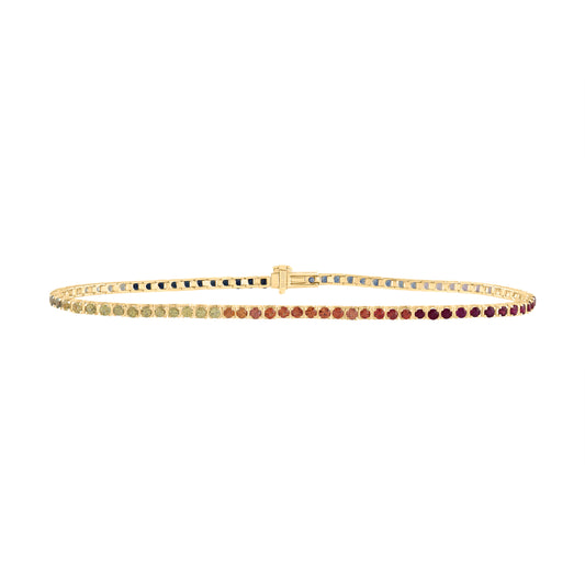 14kt Yellow Gold 2 1/5 Cttw Round Natural Gem Multicolor Sapphire Tennis Bracelet, Length: 7 Inch