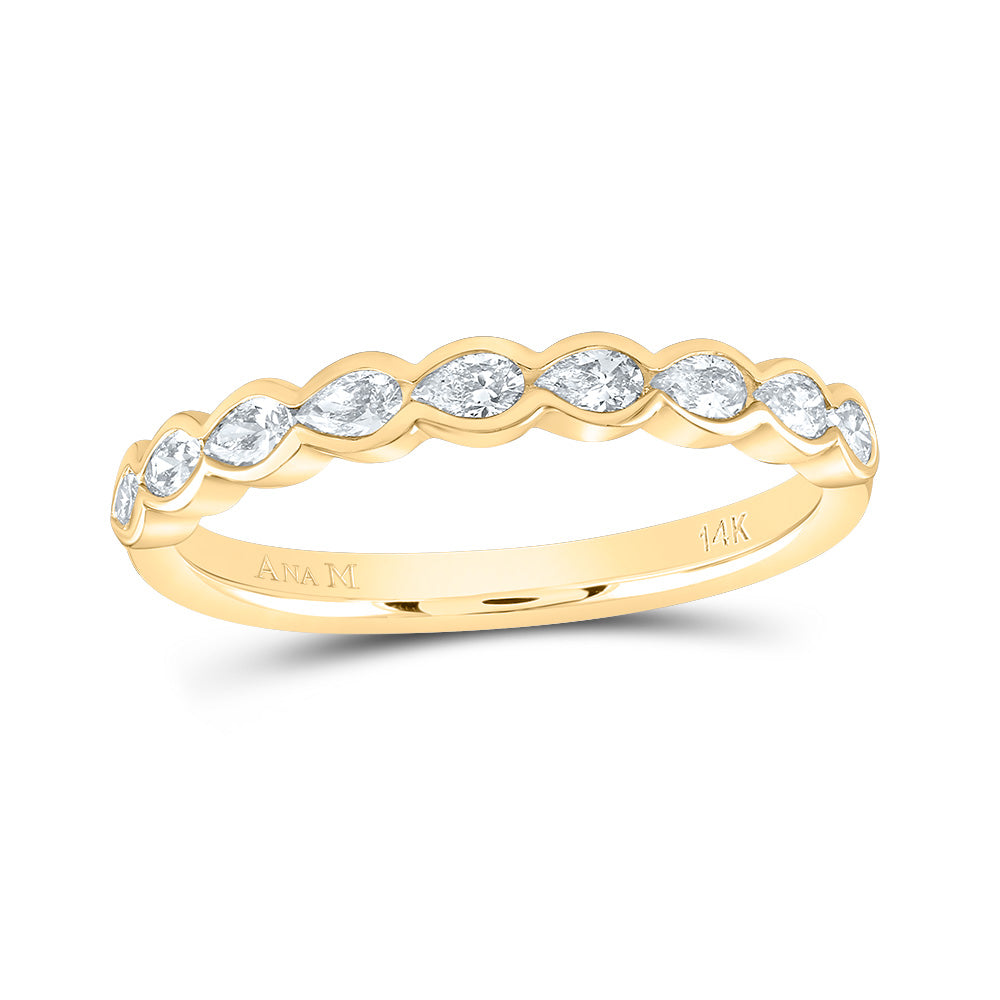 14kt Yellow Gold 3/8 Cttw Diamond Ana M Fashion Pear Wedding Engagement Anniversary Band, Women Size: 5-9